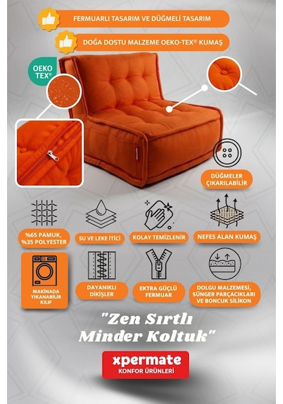 Xpermate Zen Sırtlı Minder İskandinav Tarzı Minder 80x60 Kremit