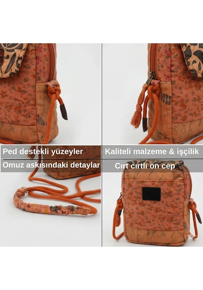 Cappadocia Vintage Kadın Çiçek Desenli Omuz Çantası - Bohem Tarz Mini El Ve Telefon Çantası Kırmızı