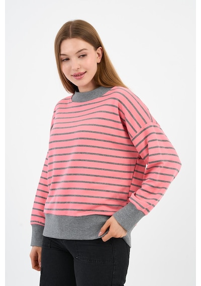 Alexander Gardi Kadın Bisiklet Yaka Çizgili Sweatshirt B24-00248 Pembe