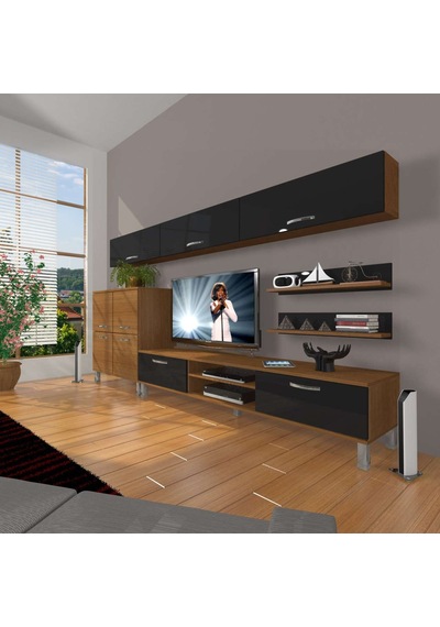 Decoraktiv Eko 8 Slm Dvd Krom Ayaklı Tv Ünitesi Tv Sehpası Ceviz - Siyah