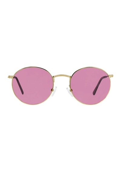 Polarize Yuvarlak Retro Gözlük Altın Çerçeve Pembe Aynalı Cam Güneş Gözlüğü Diğer