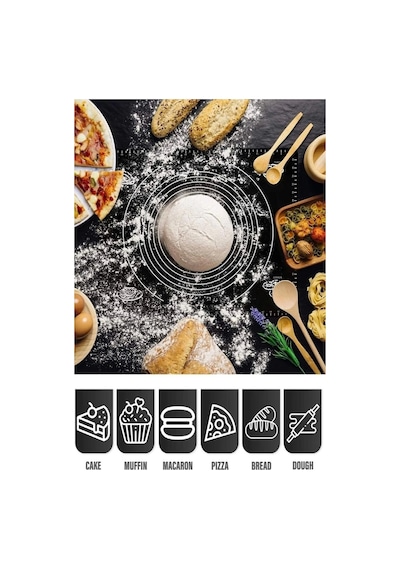 Siyah Silikon Hamur Açma Matı 45x65 Cm Ölçülü Kaymaz Yapışmaz Profesyonel Yoğurma Matı