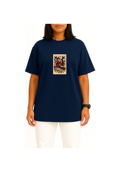 Bahriyeli Collection Oversize Whte Stripes Göğüs Baskılı Unisex T-shirt Lacivert
