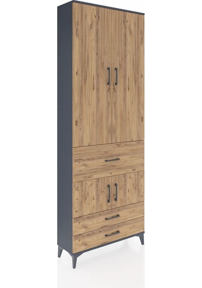 Arges Dolap 5 Raflı 3 Çekmeceli 4 Kapaklı 88x30x243 Antrasit-çam Antrasit