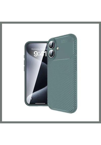 Bezos İphone 16 Uyumlu Kılıf Auto Focus Karbon Kapak - Koyu Yeşil Mmbz