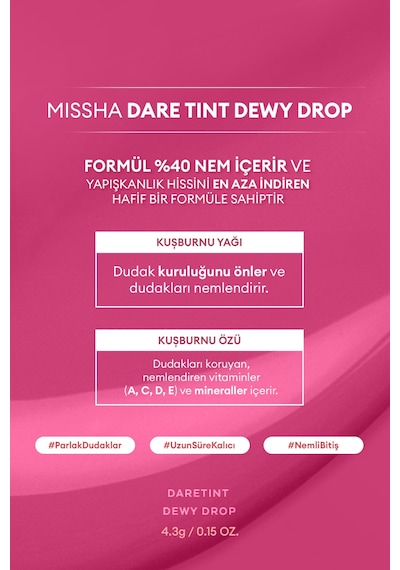 Missha Uzun Süre Kalıcı Nemli Bitiş Sunan Parlak Tint Dare Tint Dewy Drop 06 Mauve Fog