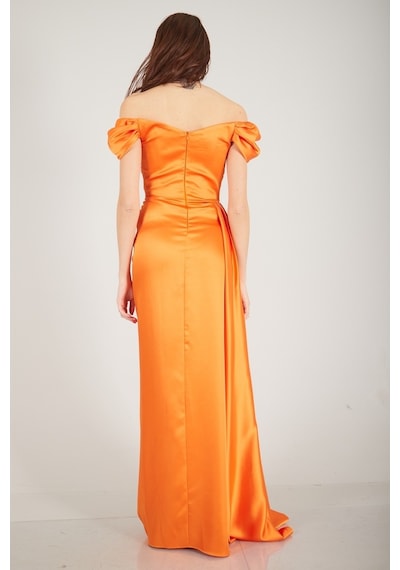 Ardanewline Feminist Oranj Drape Detaylı Saten Kumaş Abiye Elbise 9704858.24