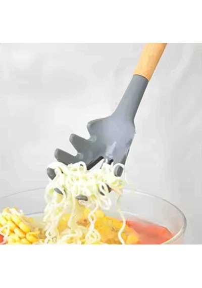 Silikon Spagetti Kaşığı Ahşap Sap - 32 Cm