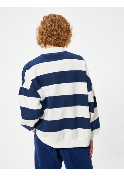 Koton Polo Yaka Sweatshirt Oversize Renk Bloklu Uzun Kollu Lacivert Çizgili 5wal10107ık Lacivert Koton Polo Yaka Sweatshirt Oversize Renk Bloklu Uzun Kollu Lacivert Çizgili 5wal10107ık Lacivert