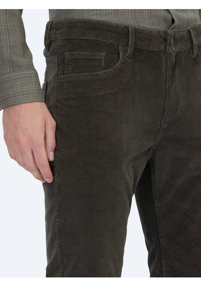Kip Haki Fitilli Dokuma Slim Fit Kadife Casual Pamuk Karışımlı Pantolon Haki
