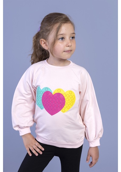 Toontoy Kız Çocuk Popıt Desenli Sweatshirt Pudra