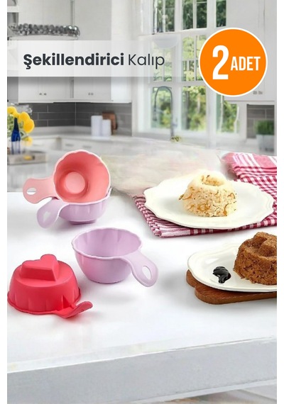 2'li Pilav Ve Tatlı Kalıbı Şekillendirici Helva Kalıbı - Yuvarlak Ve Kalp Çok Renkli