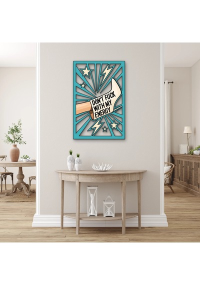 Retro Işınlı Enerji Yazısı Metal Tablo 43x65 Cm Çok Renkli