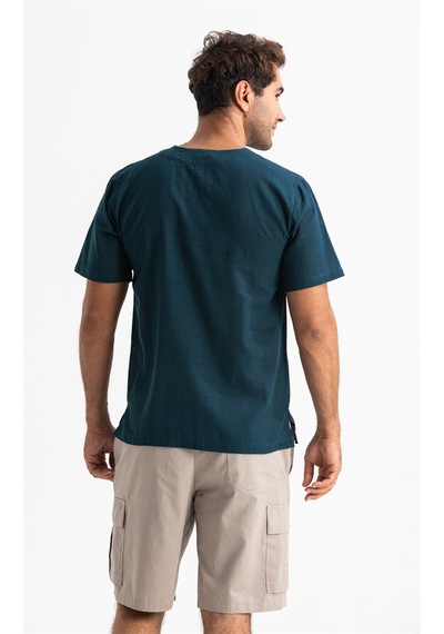 Büyük Beden Kısa Kol Şile Bezi Zımbalı Erkek Tshirt Koyu Petrol 3 Koyu Petrol