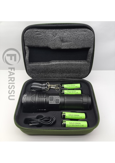 Or-g501: Geceyi Gündüze Çeviren 3 Km Menzilli Dev Projektör Fener Powerbank Özellikli Full Set Siyah