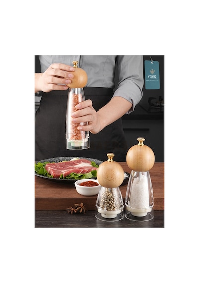 Chacha Home Luxury Bamboox Akrilik Tuz Ve Karabiber Değirmeni Baharat Öğütücü Şeffaf Lüx Gold Detaylı Küçük Boy