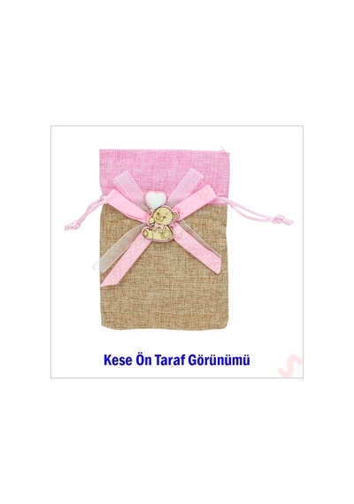 Bebek Temalı Jüt Kese 10cm X 13cm - Pembe X 12 Adet Çok Renkli