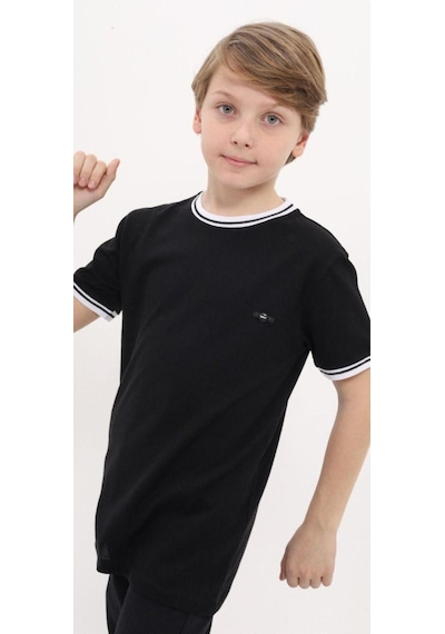 Carinos Erkek Çocuk Pamuklu Yakası Kolları Şerit Detaylı Mevsimlik Tshirt-12992-siyah Siyah Carinos Erkek Çocuk Pamuklu Yakası Kolları Şerit Detaylı Mevsimlik Tshirt-12992-siyah Siyah