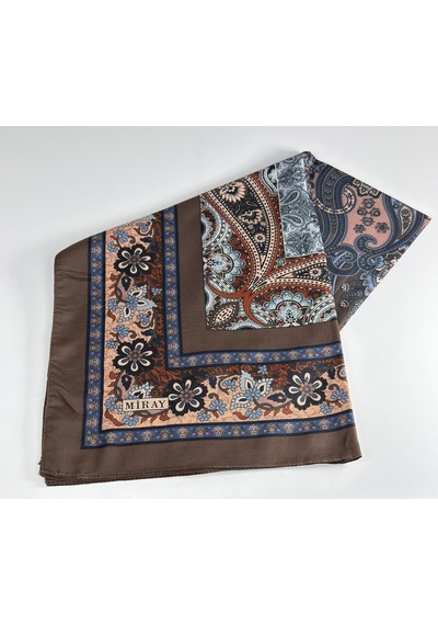 Miray Nevada Büyük Boy Organik Pamuk Eşarp - 120 X 120 - 06452 Kahve-mavi