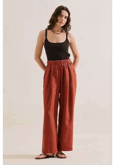 Manuka Keten Geniş Paça Pantolon Kiremit Ss26pnt00039-08