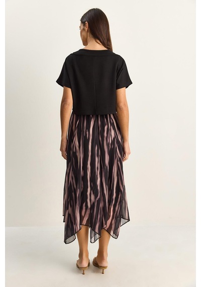Shade Kadın Crop Tişört Detaylı Astarlı Askılı Şifon Midi Elbise 6135 60286113 - Siyah