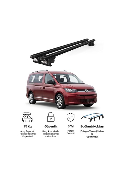 Volkswagen Caddy Maxi Life 5d 2015 Ve Sonrası Uyumlu Siyah Ara Atkı Port Bagaj Tavan Barı