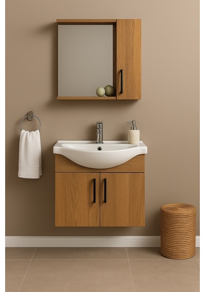 DMZ Home Concept Lacrime 65 Cm Ahşap Renkli Mdf, Oval Seramik Lavabolu, Alt Ve Üst Dolap DMZ Home Concept Lacrime 65 Cm Ahşap Renkli Mdf, Oval Seramik Lavabolu, Alt Ve Üst Dolap