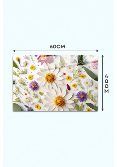 Gökçeoğlu Cam Ocak Arkası Koruyucu Cam Koruyucu Tezgah Ankastre Arkası Flower Mix 40cm X 60cm Çok Renkli