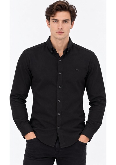 Classics Men Jet Polo Uzun Kol Slim Fit Erkek Örme Gömlek - 7778 Siyah