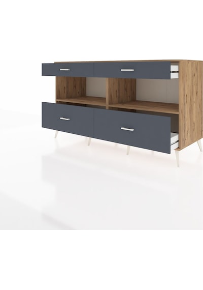 Kronos Konsol 2 Raflı 4 Çekmeceli 176x59x99 Çam-çam/antrasit Çam-çam/antrasit