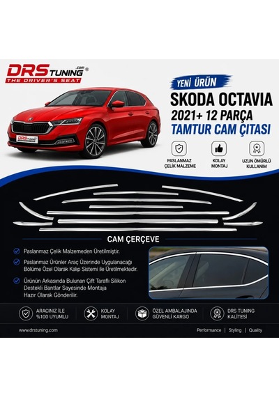 Skoda Octavia 2021+ Krom Cam Çerçevesi 12 Parça