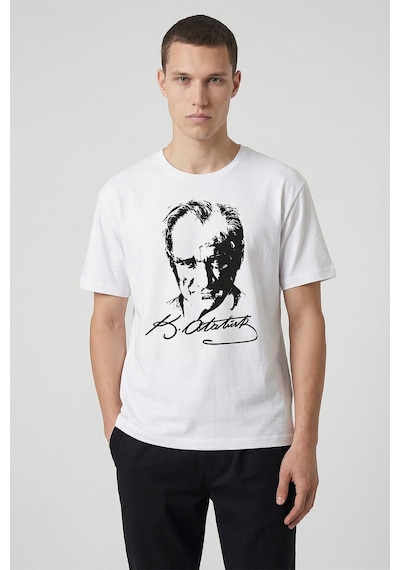 Tommy Life Beyaz Ay Yıldız Baskılı Unisex T-shirt - 88510