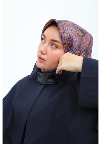 Silk Home Twill İpek Eşarp 11455-40 Füme, Violet, Parlak Turuncu, Su Yeşili
