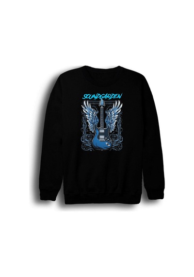 Soundgarden - Müzik Grubu Baskılı Unisex %100 Pamuk Siyah Bisiklet Yaka Sweatshirt Siyah