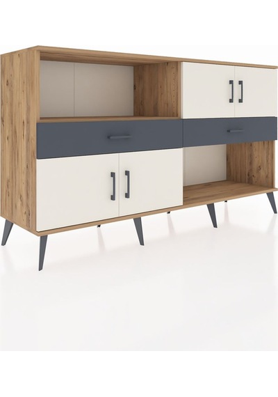 Hyperion Konsol 8 Raflı 3 Çekmeceli Tek Kapaklı 176x44x99 Çam-ay Çam-aytaşı/antrasit Hyperion Konsol 8 Raflı 3 Çekmeceli Tek Kapaklı 176x44x99 Çam-ay Çam-aytaşı/antrasit