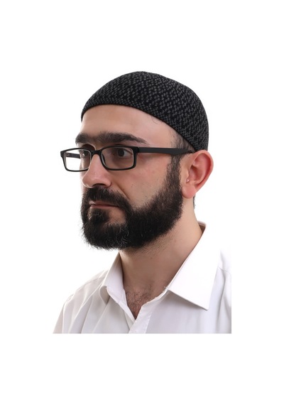 Koyu Gri Orlon Kışlık Namaz Takkesi Baklava Desenli Takke