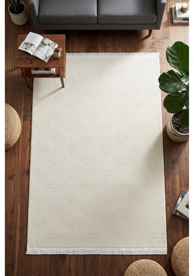 Merinos Vista Beyaz Renk %100 Akrilik Geometrik Desen Yumuşak Dokulu Salon Oturma Odası Halısı 63237-63