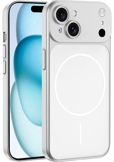 Apple Uyumlu iPhone 13 14 17 Görünümlü Kılıf Kablosuz Şarj Özellikli Kamera Korumalı Spark Kapak Gümüş