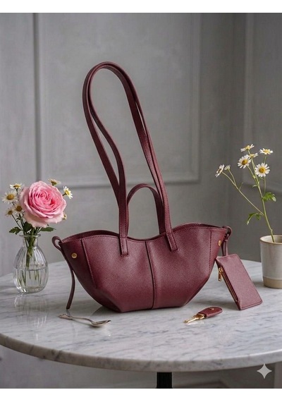 Housebags Valentina Kadın Fermuarlı + Cüzdan Charm El Ve Omuz Çantası Bordo