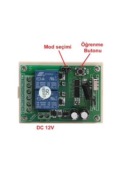 433Mhz RF 2 Kanal Röle Modül DC 12V  Kablosuz Motor Pompa Fan