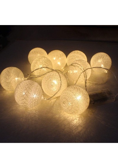 2 Metre 10 Led Büyük Kristal Top Işık Pilli 2 Kademeli 6 Cm Top Boyu Açık Beyaz