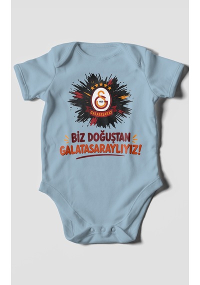 Morivokids Biz Doğuştan Galatasaraylıyız Kısa Kollu Bebek Body %100 Pamuk Bebe Mavisi