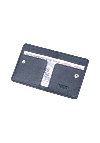 Ancora Leather Hakiki Deri Para Bölmeli Çıtçıtlı Portföy-unisex-26210 Lacivert