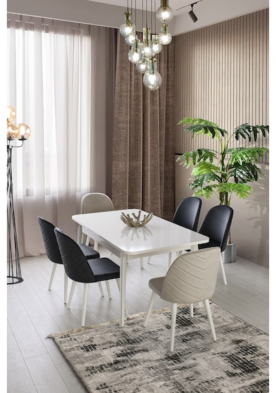Bahar Mdf Açılır Yemek Masası+6 Sandalye Aytaşı