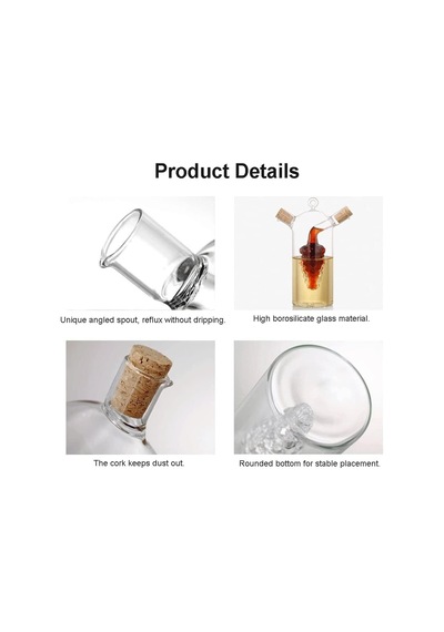 2&apos Si 1 Arada Cam Yağlık Ve Sirkelik - İç İçe Geçmeli Çift Hazneli Dekoratif Sosluk - Mantar Kapaklı Zeytinyağı Ve Sirke Şişesi 240ml + 60ml Acı Kahverengi