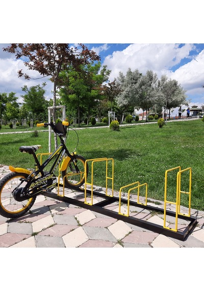 Bisiklet Park Alanı Apartman Bisiklet Park Yeri Metal 5'li Sarı - Siyah