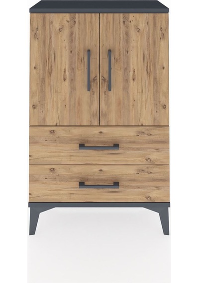 Arges Komodin 2 Raflı 2 Çekmeceli 2 Kapaklı 60x30x96 Antrasit-çam Antrasit