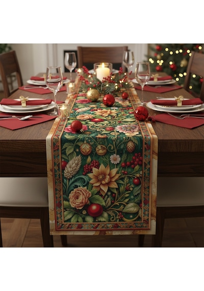 Yılbaşı Temalı Dijital Baskılı Runner Örtüsü Christmas 40x140 Cm Yılbası10