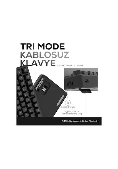 Hk255 Membrane Lcd Rgb Kablosuz/bluetooth Siyah %75 Türkçe Gaming Oyuncu Klavye