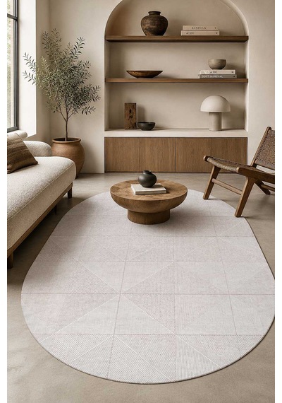 Etnik Craft Madre Modern Desenli Oval Halı Md03 Krem